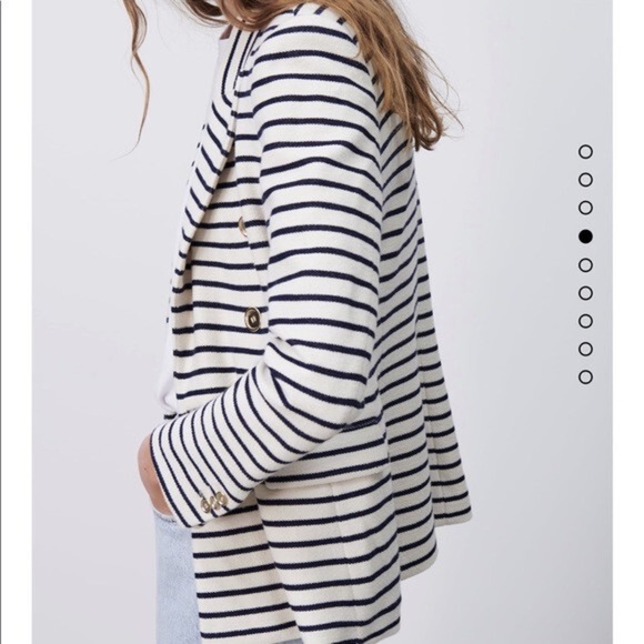 Zara Dark Blue and White Striped Blazer - Picture 2 of 13